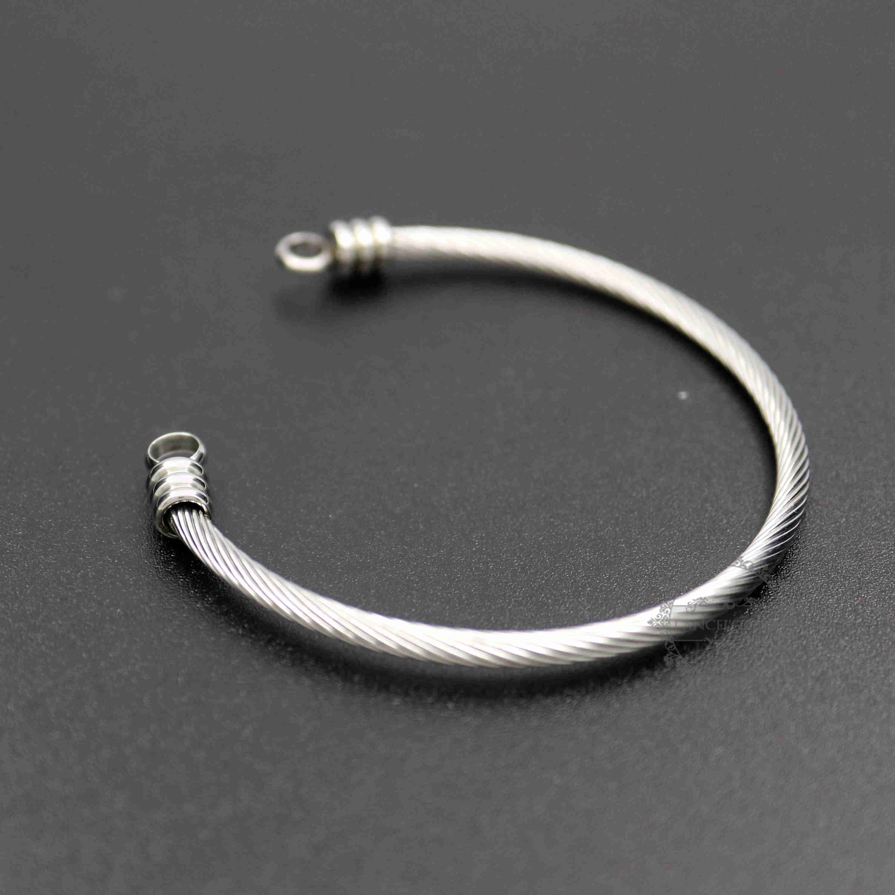 1Pcs 60MM Diameter 3MM Thick Twisted Stainless Steel Open Adjustable DIY Bangle Bracelet Cuff with 2 Loops Supplies 1900190 - Click Image to Close